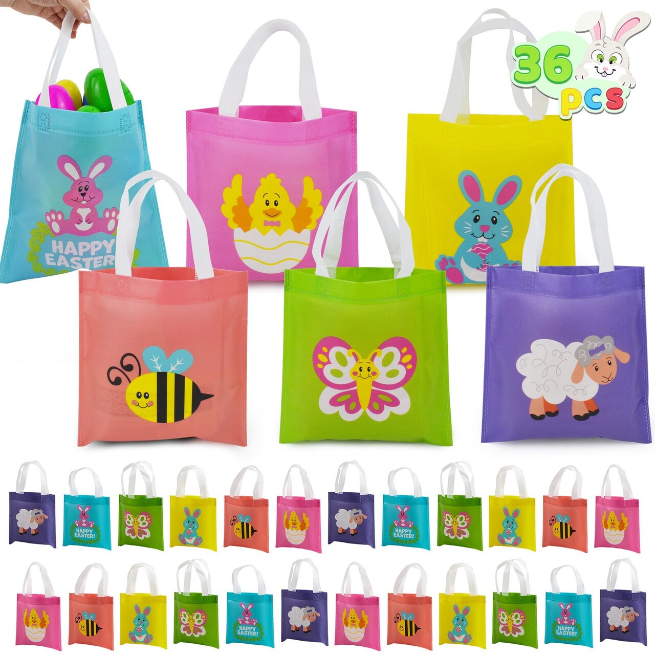 36 PCS Easter Gift Bags, Non Woven Easter Tote Bags with Handles Party Treat Bag